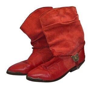 ZODIAC Vintage 80s Lauper‎ Red Leather Slouchy Cowboy Boots Womens 6.5 Charm